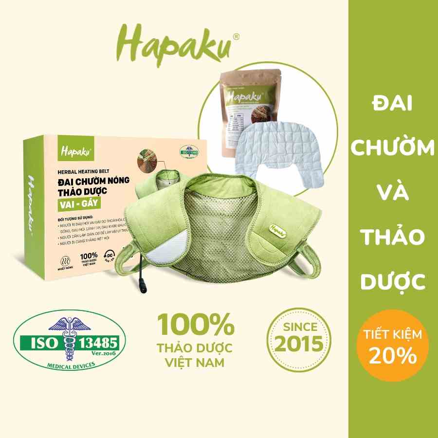 Combo Đai Chườm Vai Làm Nóng Bằng Điện Hapaku + Tấm Thảo Dược Thay Thế Sau 3 Tháng Sử Dụng