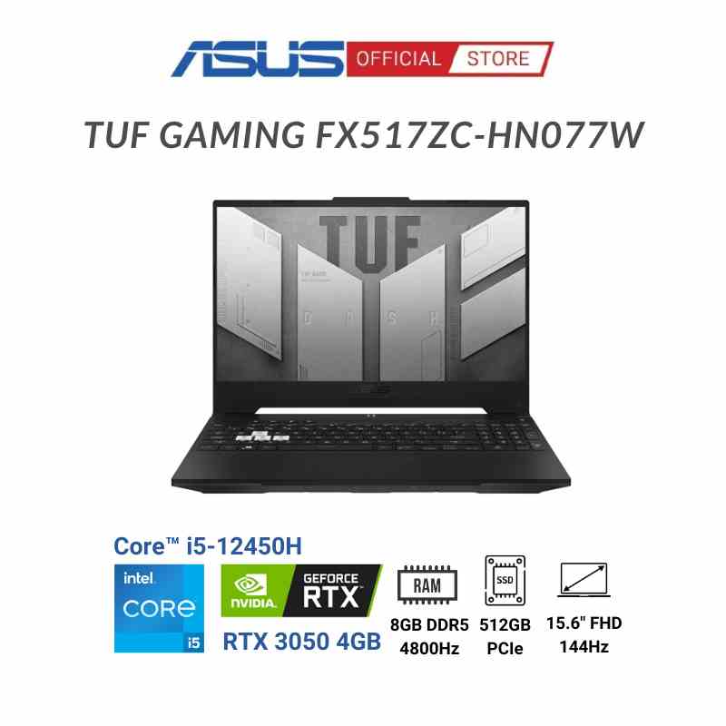 [Mã BMLTB35 giảm đến 35K đơn 99K] Laptop Asus TUF Dash F15 FX517ZC-HN077W (Core™ i5-12450H + RTX™ 3050 4GB)