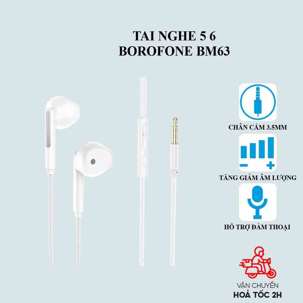 Tai nghe iphone 6 Borofone BM63 chân 3,5mm tương thích ip 5,5S,6,6S,6 Plus, 6S Plus, Android