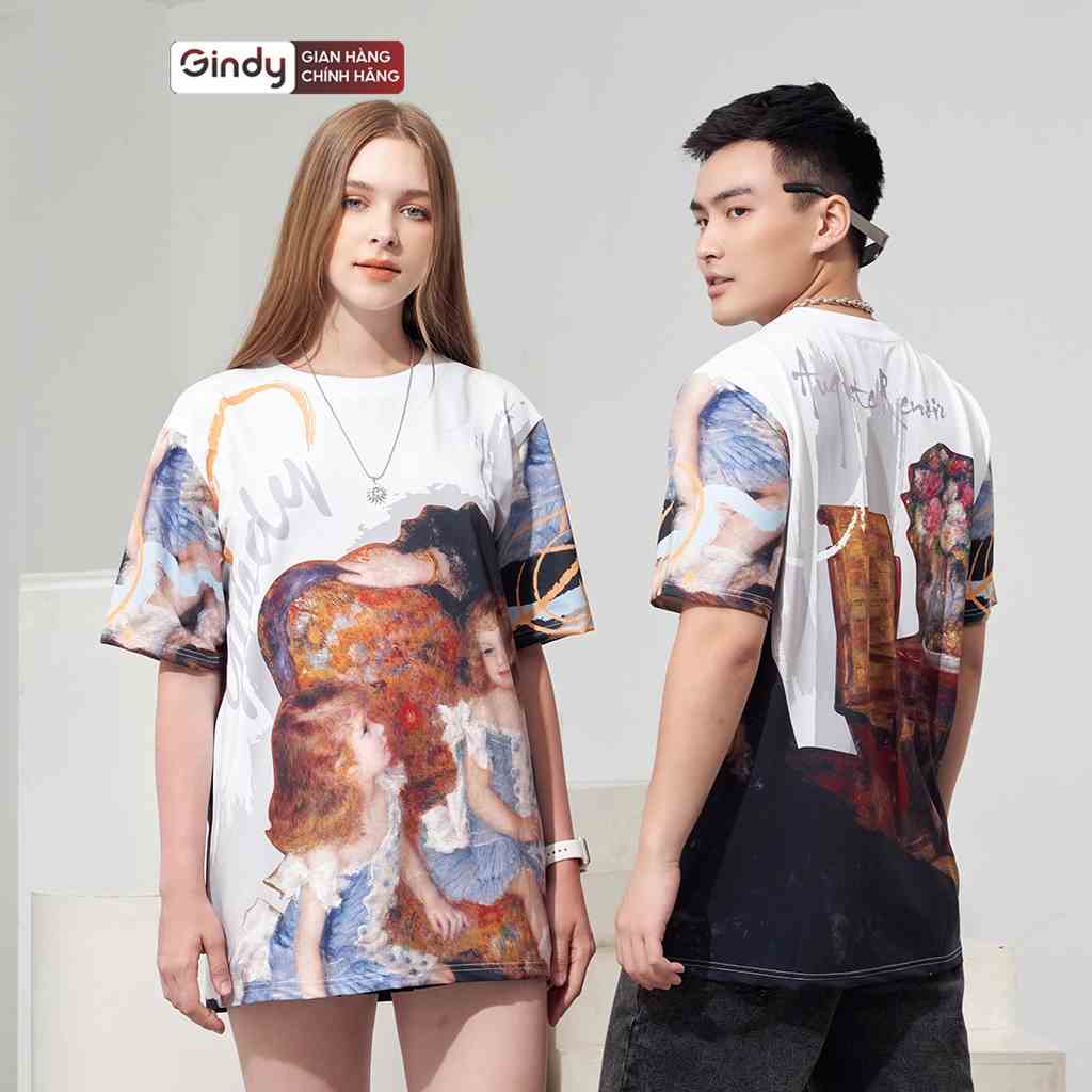 Áo thun tay lỡ form rộng unisex áo phông cổ tròn nam nữ in hình vải thun mát tiết cô gái Auguste local brand GINDY A072