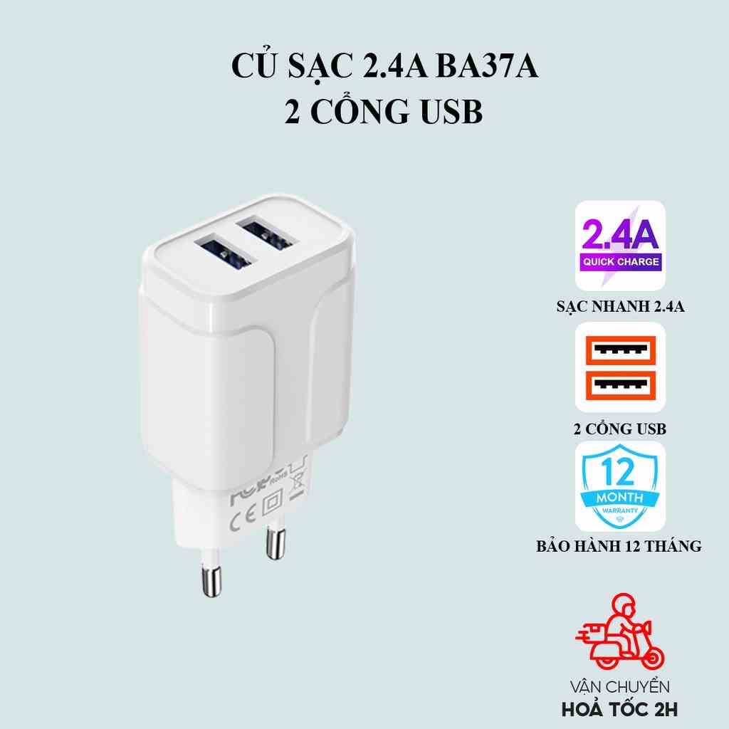 Củ sạc iphone, android Borofone BA37 12W 2 cổng USB 2.4A chuẩn EU, US