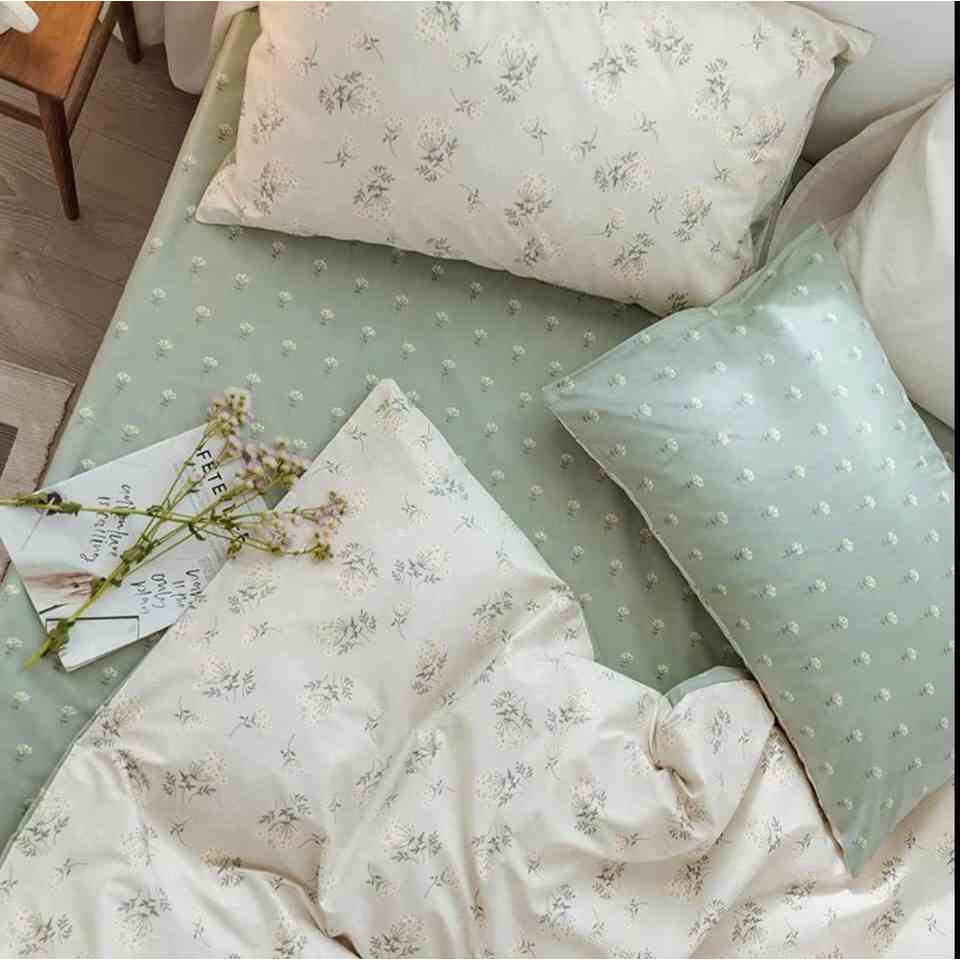 [Mã BMLTA35 giảm đến 35K đơn 99K] Bộ chăn ga Emmibedding Store chất liệu cotton poly họa tiết hoa cỏ ngọc