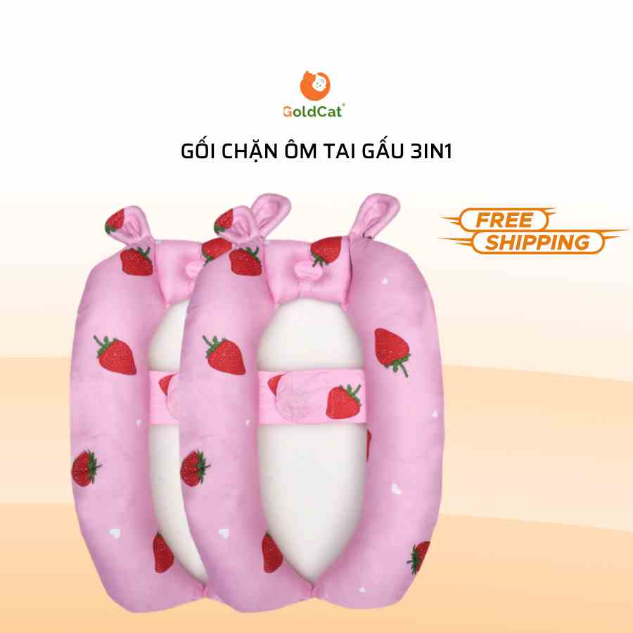 Gối Chặn Ôm Tai Gấu GOLDCAT GC3 Chất Vải Thô Lụa Lõi Bông Êm Giúp Bé Nằm An Toàn Và Thoải Mái