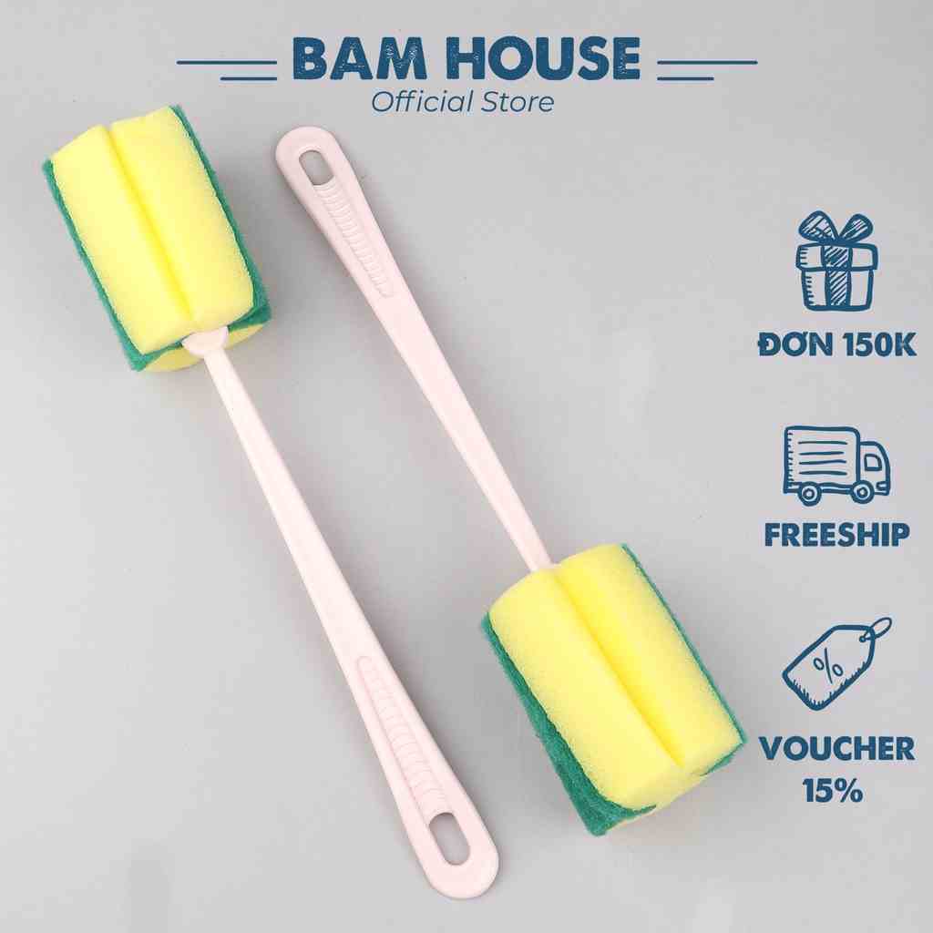 Dụng cụ chùi ly đầu bọt biển Bam House rửa ly siêu sạch tay cầm chắc chắn cao cấp CLV02 - chùi ly bọt biển, rửa ly