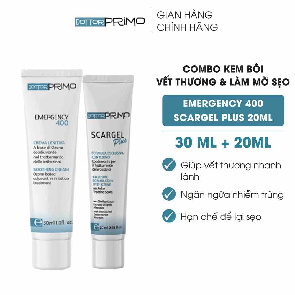 Combo Kem Bôi Vết Thương, Làm Mờ Sẹo Số 1 Tại Italy DottorPrimo Emergency 400 30ml & DottorPrimo Scargel Plus 20ml