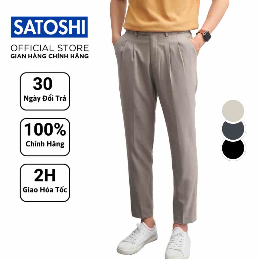 Quần Tây nam Satoshi SAQT19 khoá đai lưng bên hông màu Xám/ Be/ Đen chất cotton co giãn