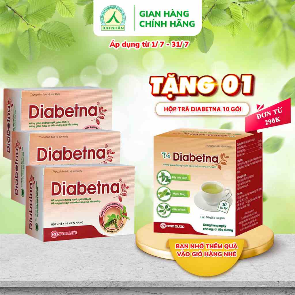 Combo 3 hộp viên uống dây thìa canh Diabetna Ích Nhân giúp ổn định đường huyết, tăng cường sức khoẻ 40 viên/hộp