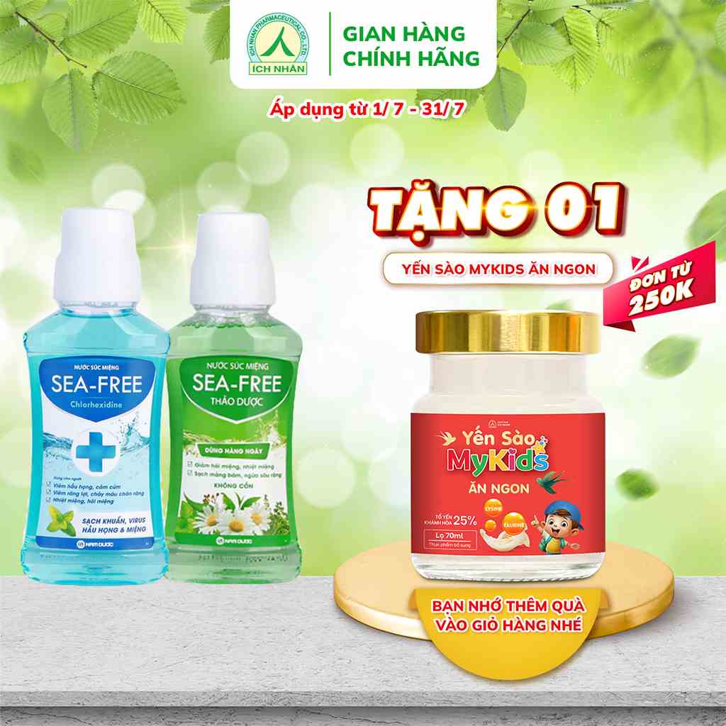 Combo 2 chai nước súc miệng diệt khuẩn Sea-free thảo dược và Chlorhedixine - 250ml/chai bảo vệ răng miệng toàn diện