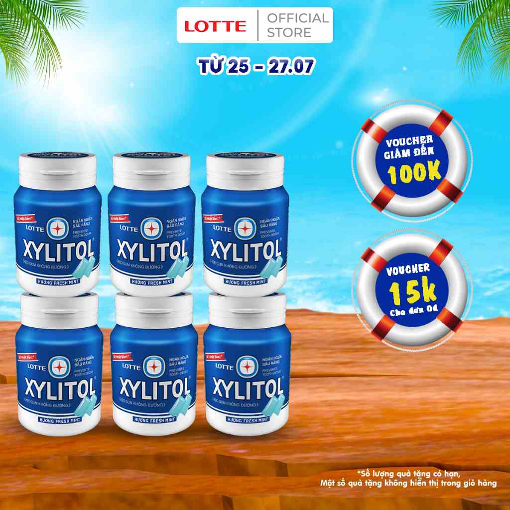 [Mã BMLTB35 giảm đến 35K đơn 99K] Combo 6 Kẹo Gum không đường Lotte Xylitol - Hương Fresh Mint 58 g