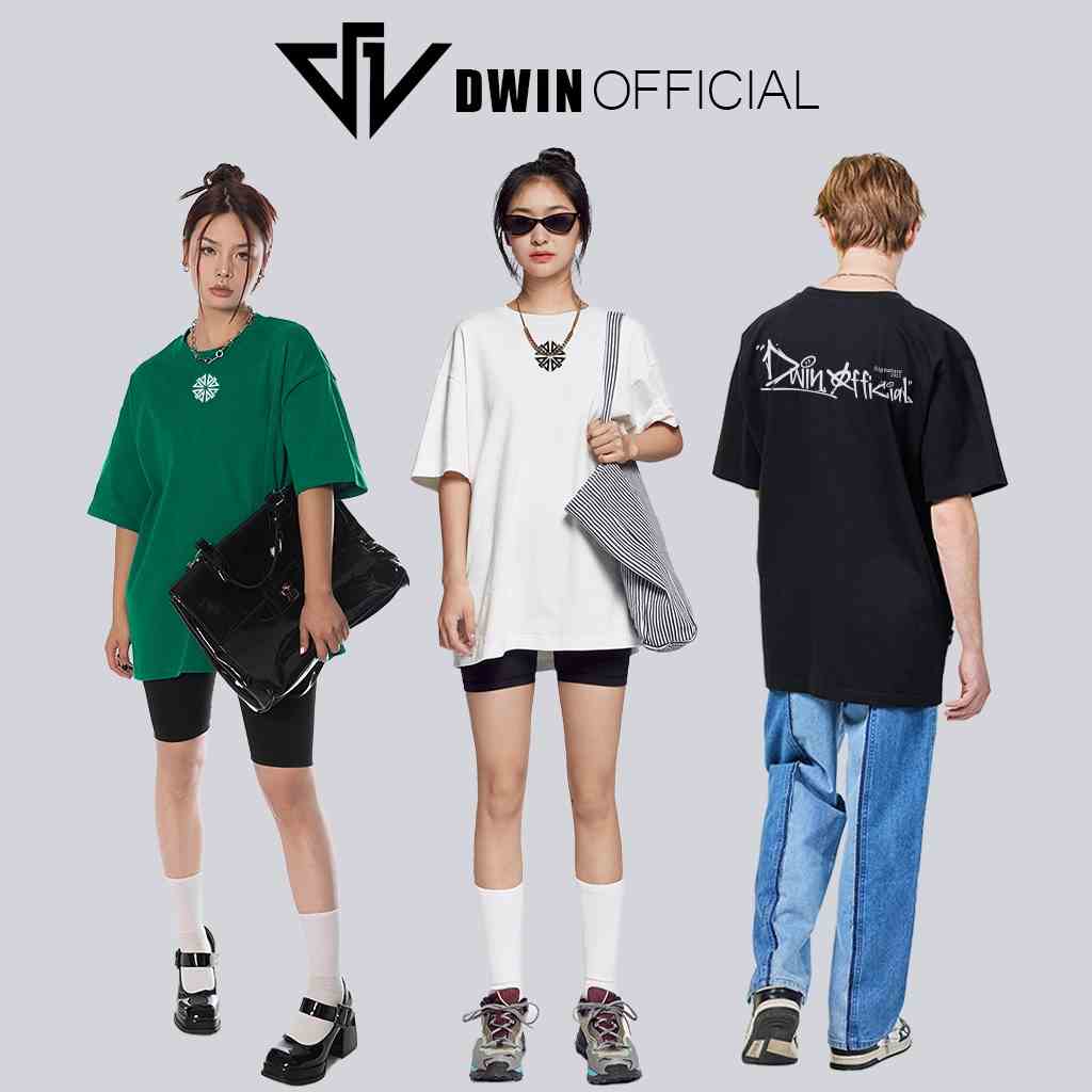 Áo thun unisex DWIN SIGNATURE logo thời trang basic tee phông trơn nam nữ tay lỡ oversize form rộng