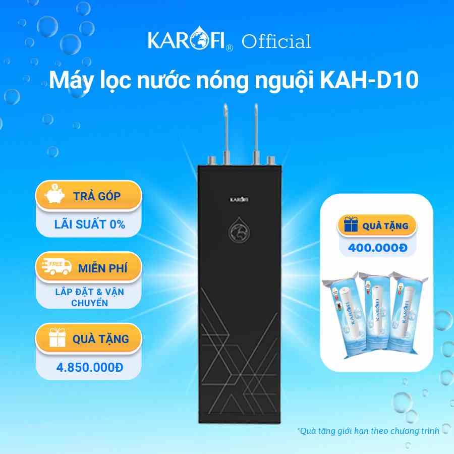 Máy lọc nước nóng nguội 10 lõi lọc Smax Karofi KAH-D10 màng RO hiện đại uống trực tiếp tại vòi - Miễn phí giao lắp