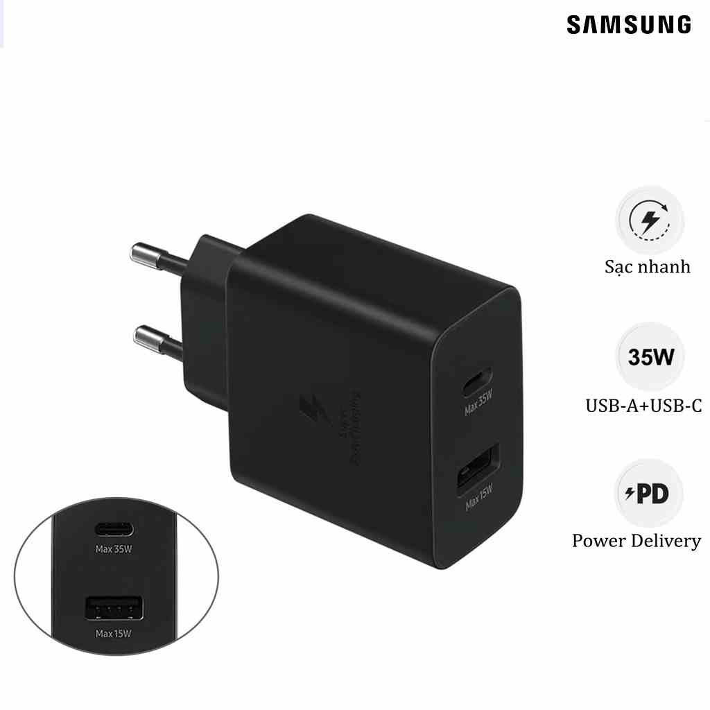 Củ sạc nhanh Samsung 2 Cổng (35W + 15W) chính hãng sạc cùng lúc 2 thiết bị