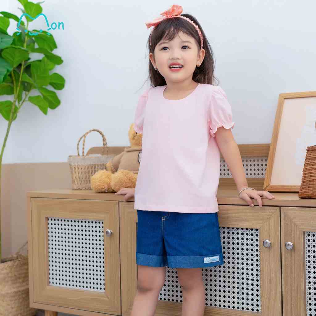 Áo thun bé gái chất cotton cao cấp, áo phông cho bé thấm hút mồ hôi, nhẹ mát tay bo chun sang trọng MonBabies MA2241