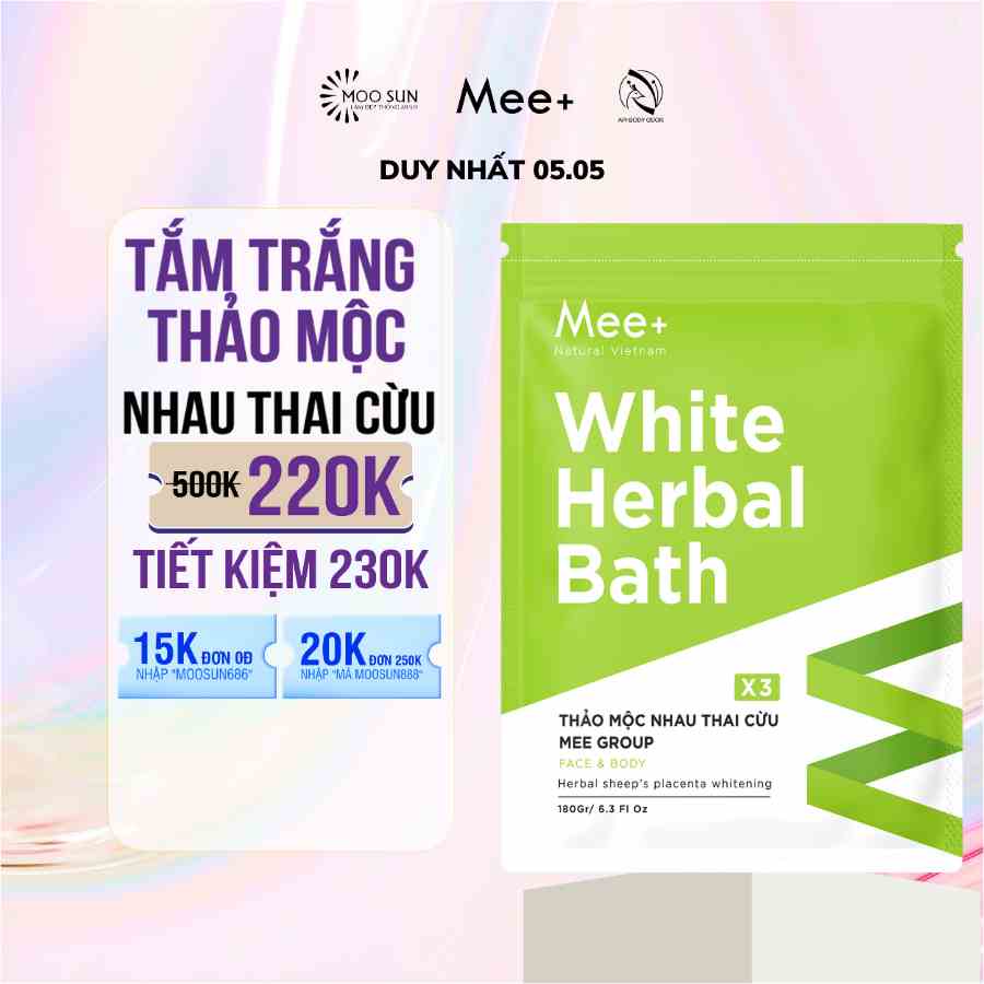 Tắm trắng nhau thai cừu, dưỡng trắng da body chiết xuất thảo mộc Mee Natural White Herbal Bath 180g