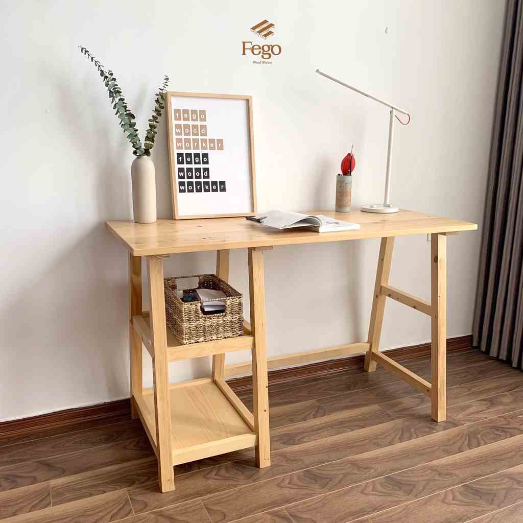 Bàn học có ngăn để sách FEGO gỗ thông tự nhiên 120x50cm