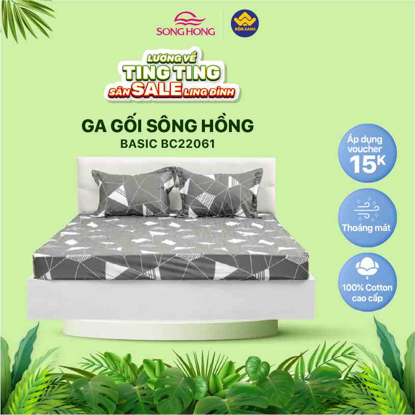 Bộ ga gối Sông Hồng Basic cotton BC22061