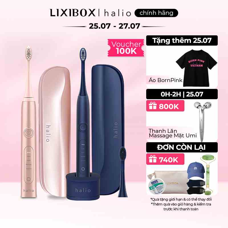 Combo Bàn Chải Điện Halio Sonic Whitening Electric (Rose & Midnight)