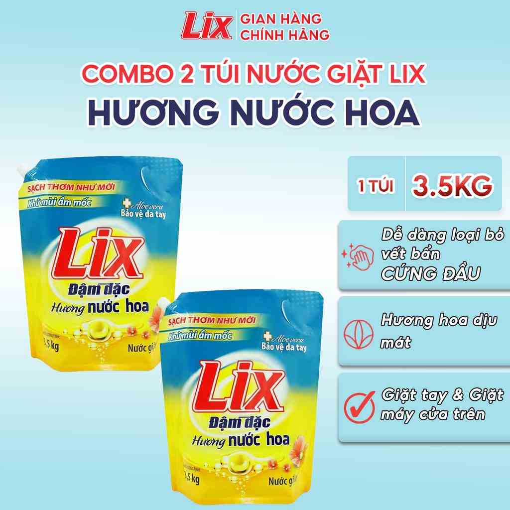 Combo 2 Túi nước giặt Lix hương nước hoa 3.5Kg bảo vệ da tay sạch thơm như mới - 2C-NGH07