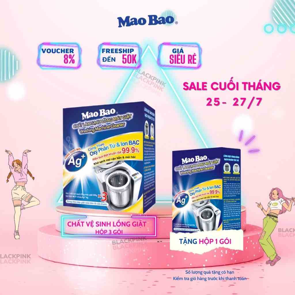 Hộp 3 Gói Chất Vệ Sinh Làm sạch Lồng Máy Giặt Mao Bao chứa Ag+ (306g/1 gói) diệt khuẩn 99.9%, khử mùi, nấm mốc