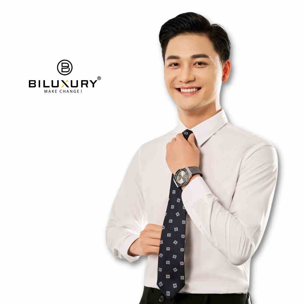 Áo Sơ Mi Nam Trắng Dài Tay Biluxury 7SMDB120TRK Basic Trơn Form Slimfit Vải Sợi Sồi Cao Cấp