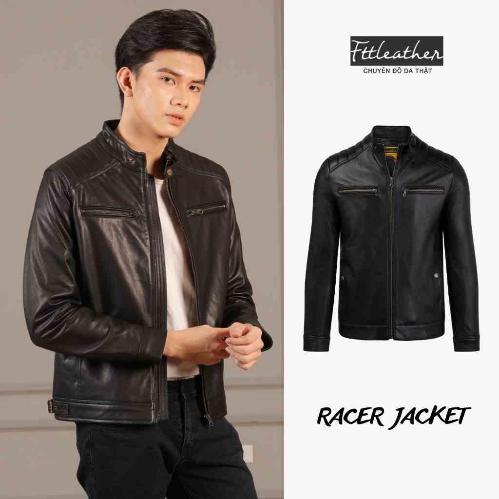 [Mã BMLTA35 giảm đến 35K đơn 99K] Áo khoác da nam FTT Leather Motocycle Jacket da dê hai khóa ngực gân vai 100% da thật