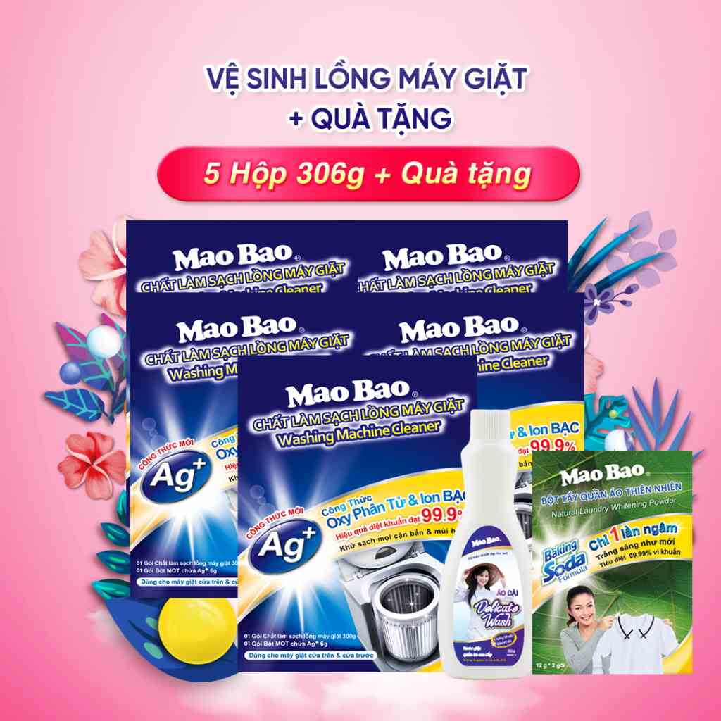 Combo 5 hộp Chất Vệ Sinh Lồng Máy Giặt Mao Bao 306g/hộp + quà