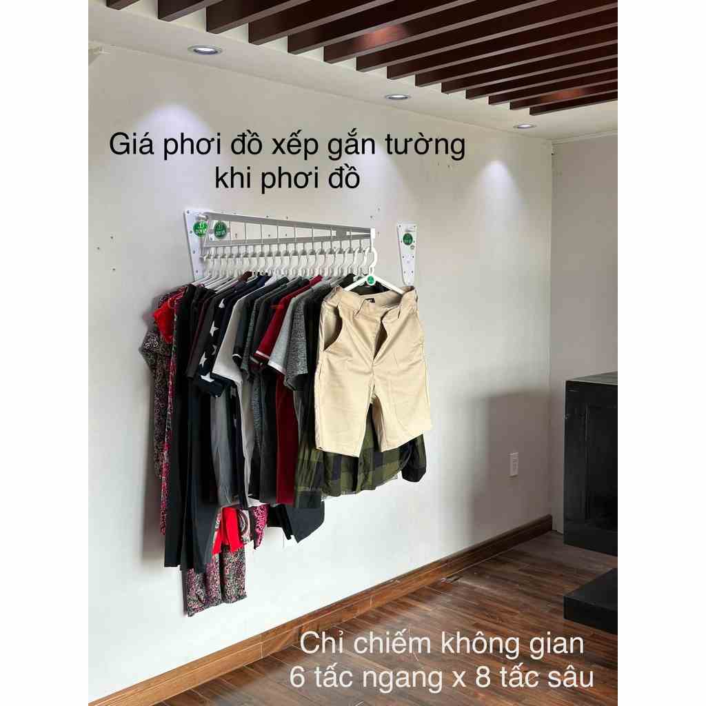 GIÁ PHƠI ĐỒ XẾP GẮN TƯỜNG - QUÀ TẶNG 20 MÓC ÁO DUY LỢI