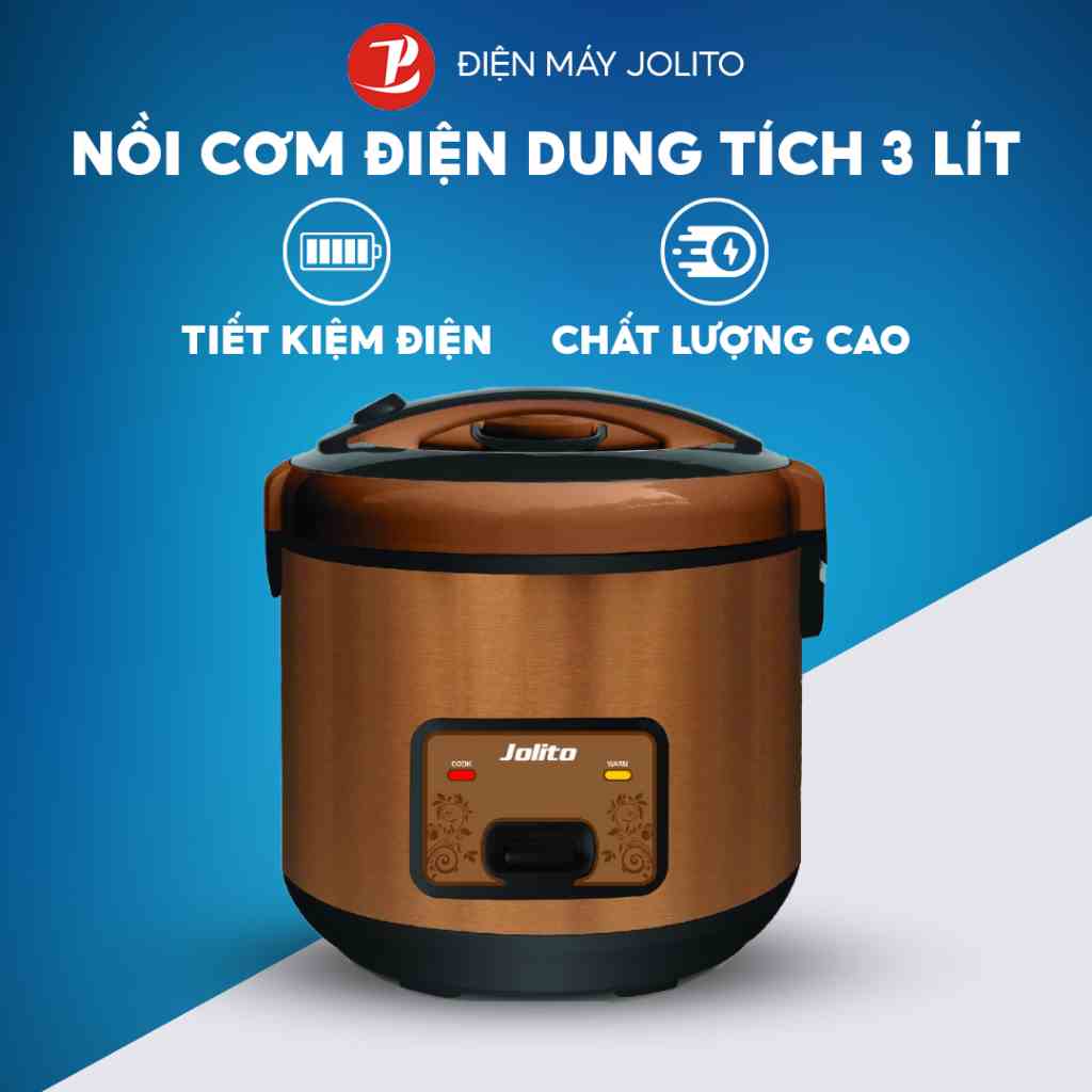 Nồi cơm điện Jolito J3.0Sky màu vàng đồng cổ xưa dung tích 3 lít thích hợp 6-8 người ăn, nấu cơm ngon dẻo