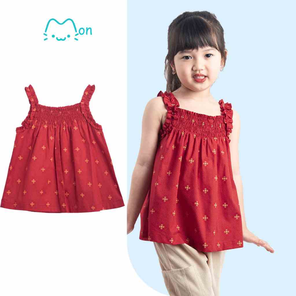 Áo hai dây mặc nhà bé gái chất cotton họa tiết hoa nhí, hợp mặc nhà đi hoc đi chơi, cho bé 2-6 TMonBabies A2DG23S07