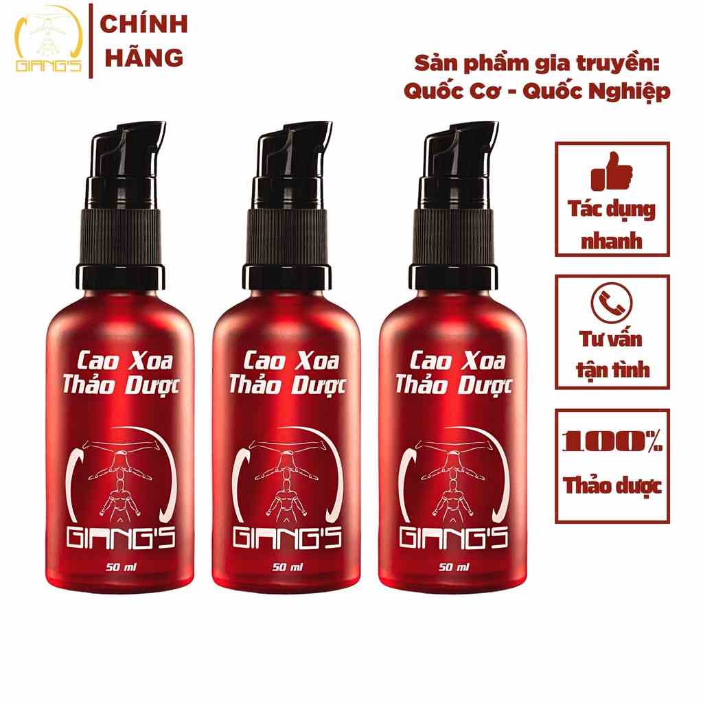 Cao xoa bóp thảo dược GIANGS - Combo 03 chai dầu xoa bóp nóng lạnh giảm đau nhức nhanh chóng chai 50ml