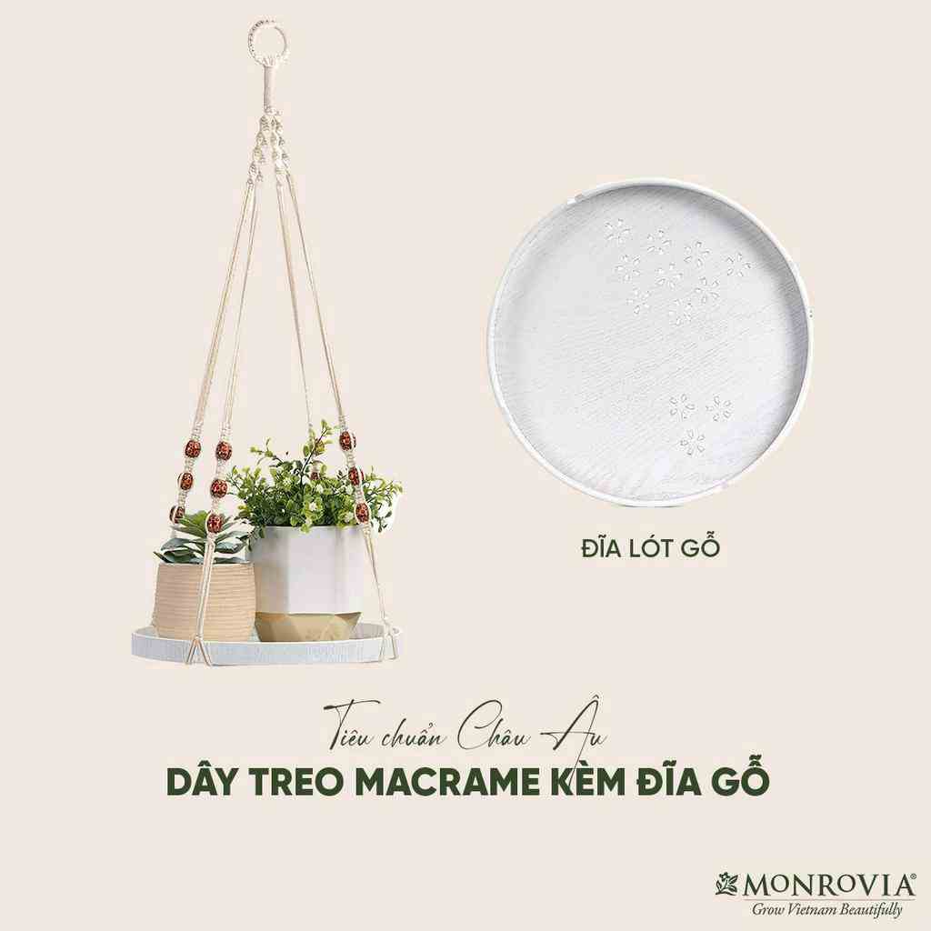 Set dây treo Macrame kèm đĩa đựng chậu MONROVIA, decor trong nhà, sân vườn, ban công, đan thủ công tỉ mỉ từ sợi cotton