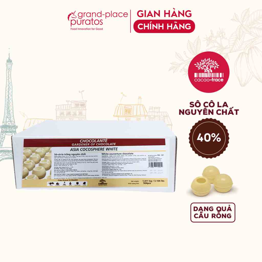 Socola Nguyên Chất Trái Banh Cocosphere Trắng 40% Puratos Grand-Place VN-1.411kg-4116237