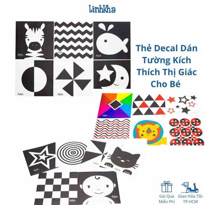 Thẻ Học Luyện Mắt Kích Thích Thị Giác Trí Não Cho Bé Sơ Sinh Dạng Decal Dán Tường - Lalala Baby