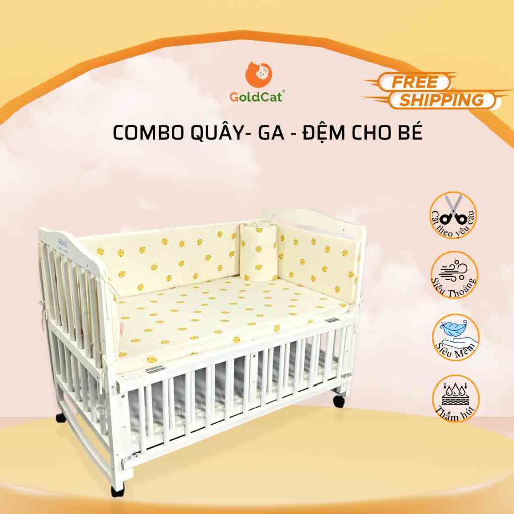 [HOT]Bộ Đệm Bông Ép - Quây - Ga Cotton Dùng Cho Cũi Trẻ Em GOLDCAT, Mềm Mịn, Đảm Bảo An Toàn Cho Bé