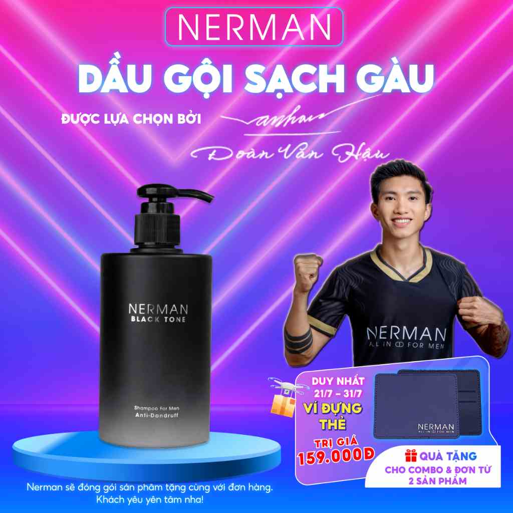 Dầu gội sạch gàu cho nam giới Nerman Black Tone hương nước hoa Pháp 350g