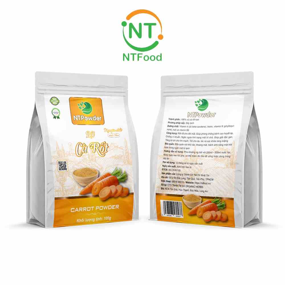 [Mã BMLTB35 giảm đến 35K đơn 99K] Bột Cà rốt sấy lạnh NTPowder 100Gr - Nhất Tín Food