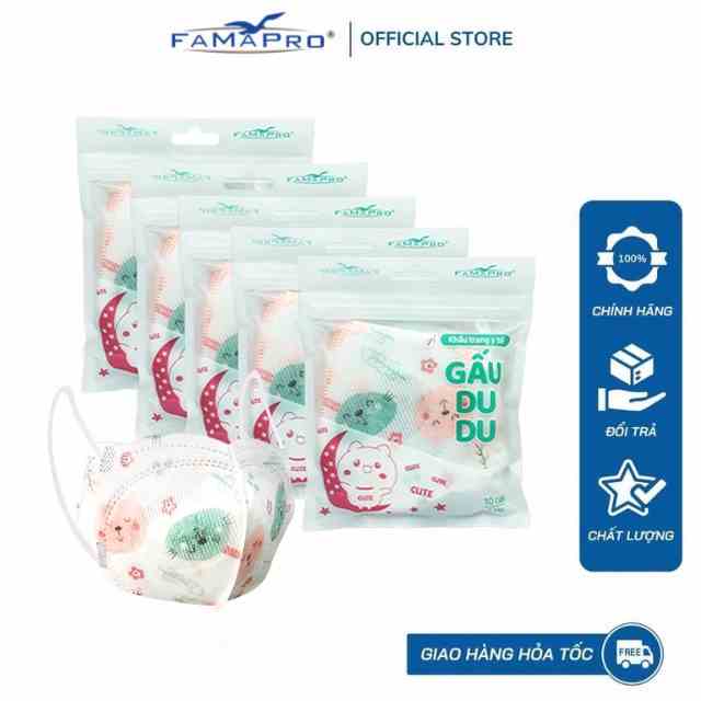 [FAMAPRO KIDS GẤU DUDU -COMBO 5- TÚI 10 CÁI] Khẩu trang y tế cao cấp trẻ em kháng khuẩn 3 lớp Famapro Kids Gấu DuDu