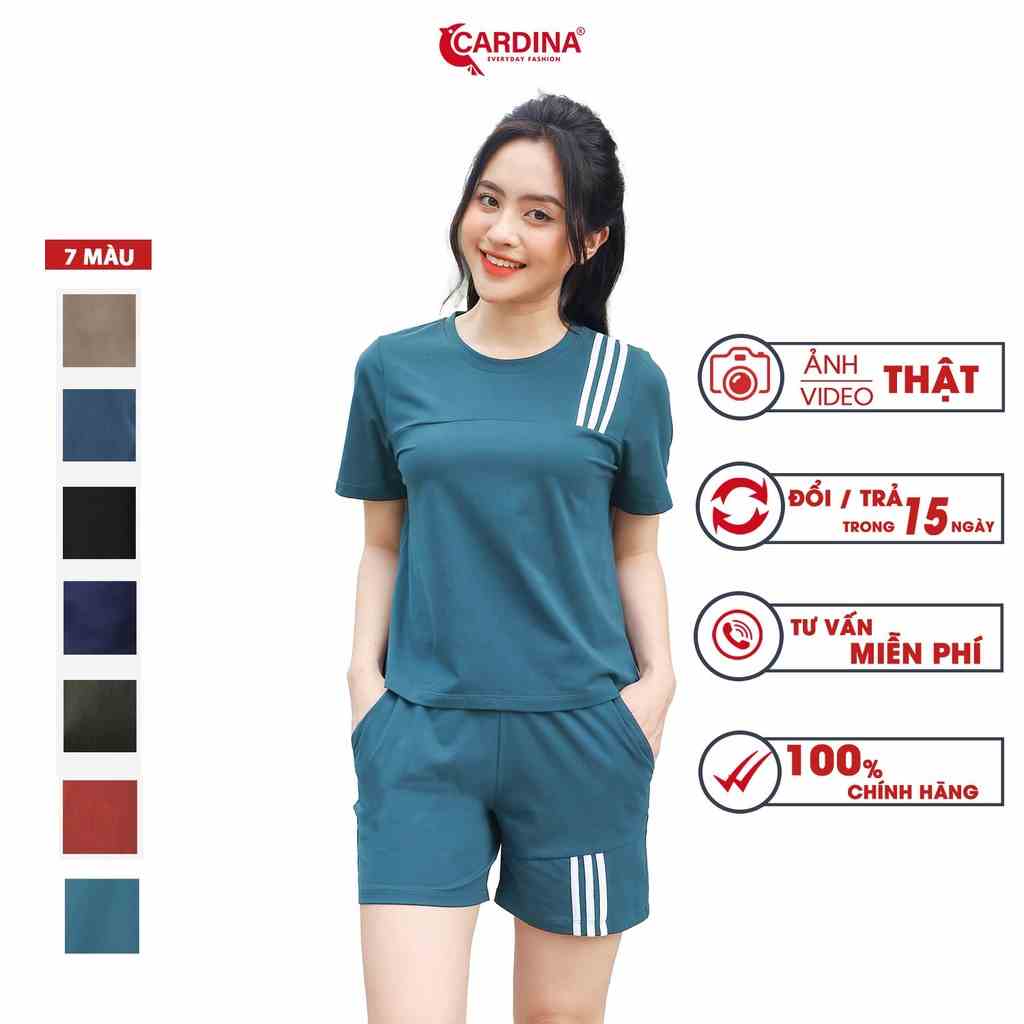 Đồ Bộ Nữ 𝐂𝐀𝐑𝐃𝐈𝐍𝐀 Chất Cotton Kiểu Dáng Thể Thao Cao Cấp Bộ Mặc Nhà Áo Cộc Tay Quần Đùi Sọc Nữ 2CF06