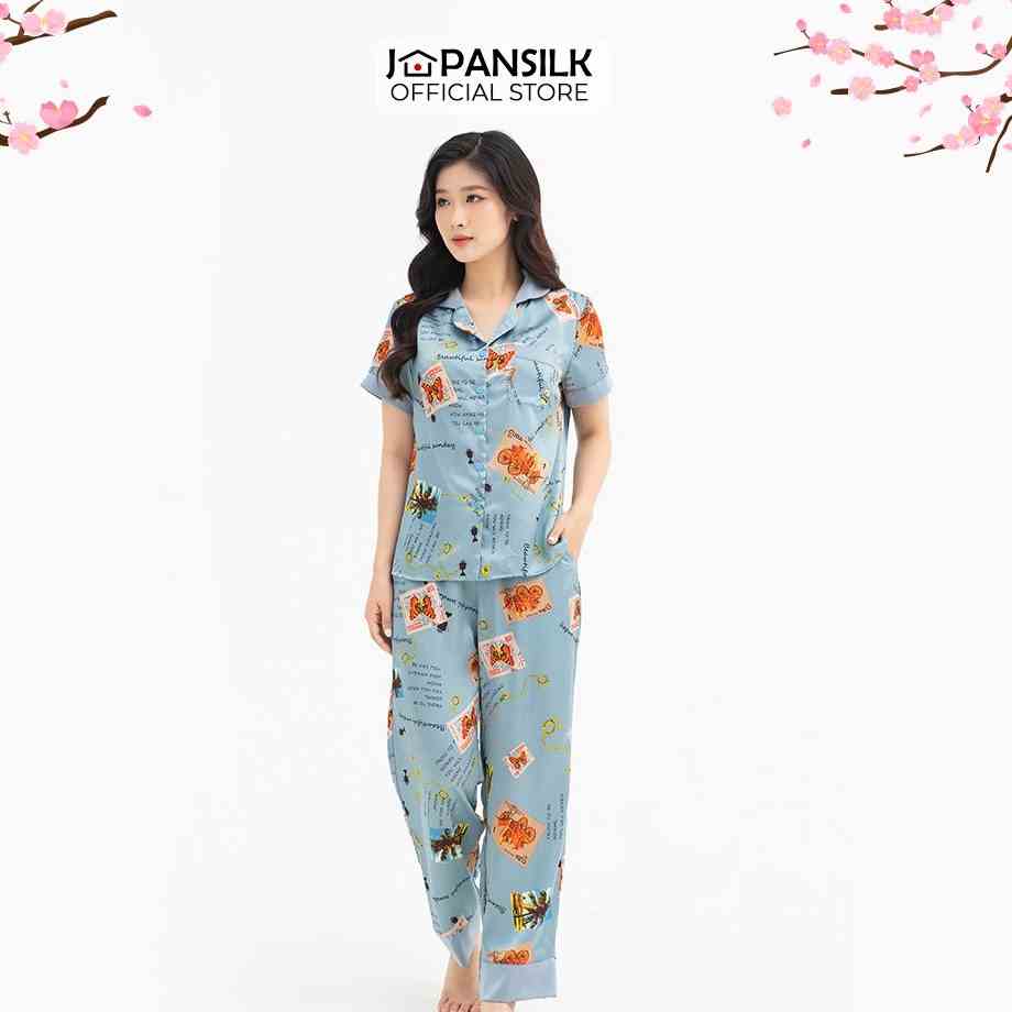 [Mã BMLTA35 giảm đến 35K đơn 99K] Bộ Đồ Ngủ Lụa Satin JAPAN SILK Họa Tiết Lá Hoa BD033