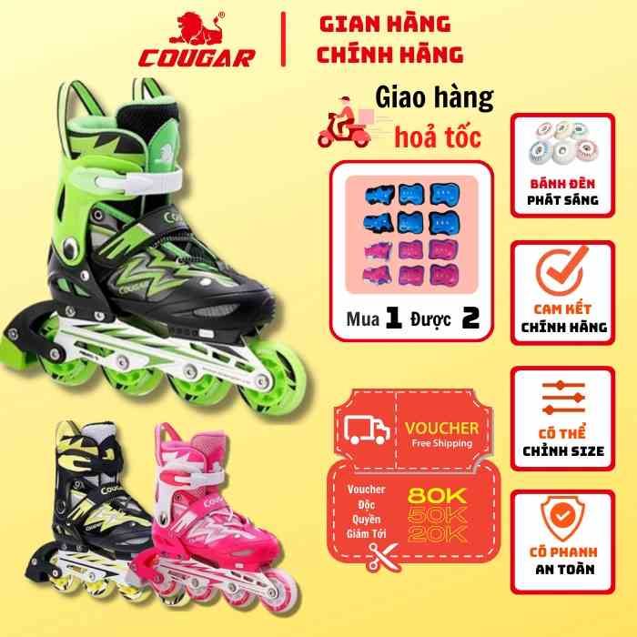 Giày Trượt Trẻ Em Cougar 835L Chính Hãng Có 3 Màu, Có Nút Chỉnh Size Tiện Lợi