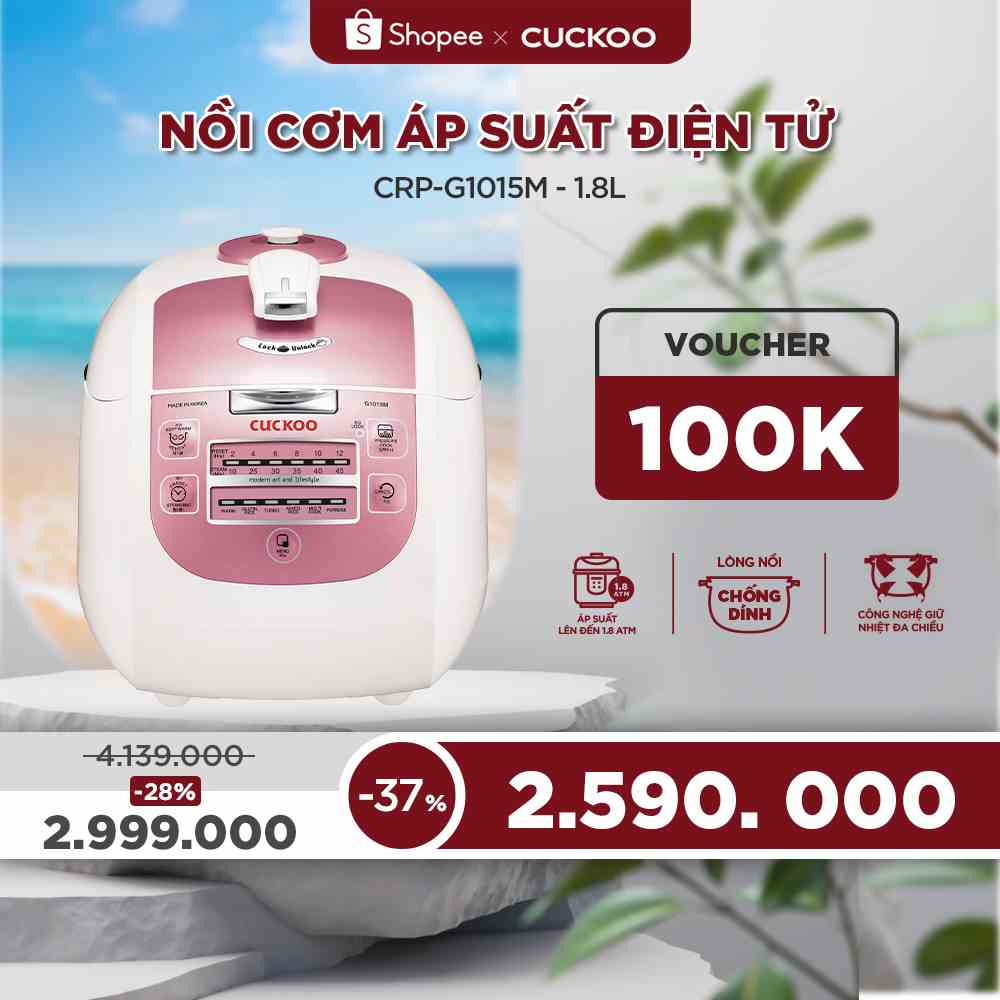 [Mã ELHACE02 giảm 12% đơn 2TR] Nồi cơm áp suất điện tử CUCKOO 1.8L CRP-G1015M (Hồng)- Đa năng - Chất lượng Hàn Quốc