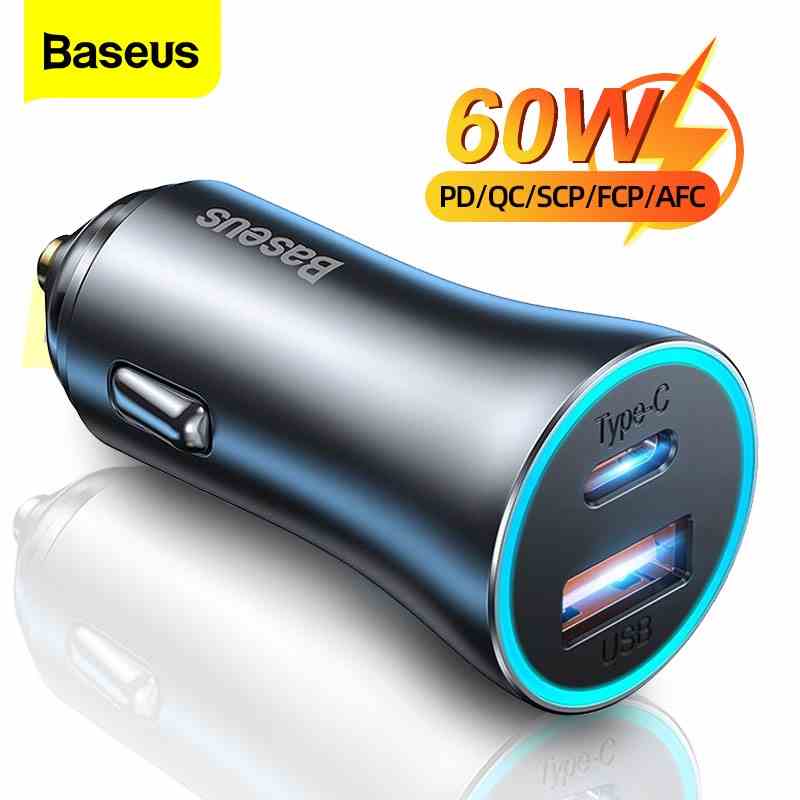 Tẩu sạc trên xe hơi Baseus 60W QC 4.0 PD 3.0 sạc nhanh thích hợp cho ĐT táo 13 Pro Max Samsung