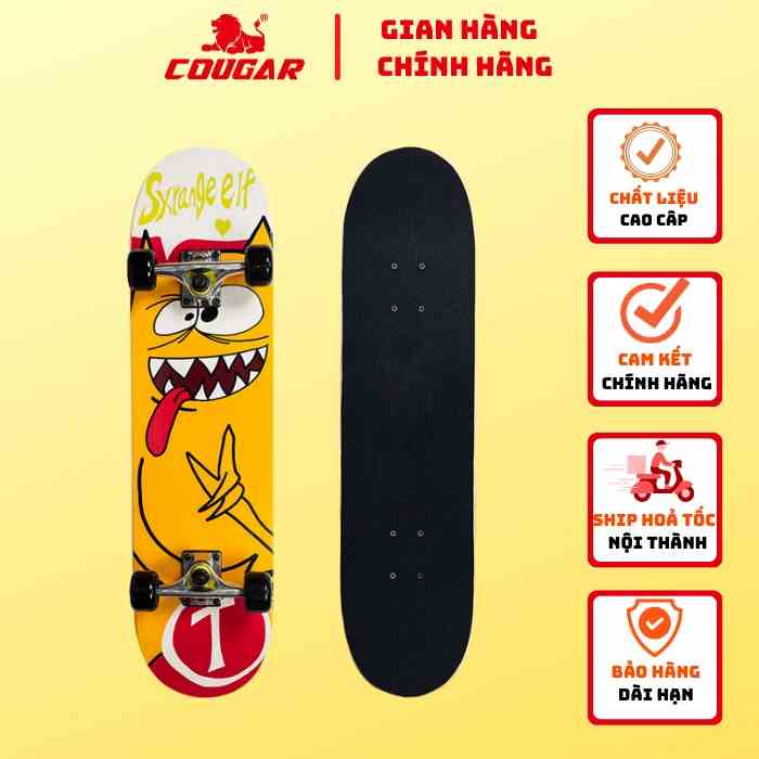 Ván Trượt Cougar-Skateboard Bensai 14 Chính Hãng, Gỗ Ép 7 Lớp, Mặt Nhám Phù Hợp Cho Người Mới Chơi