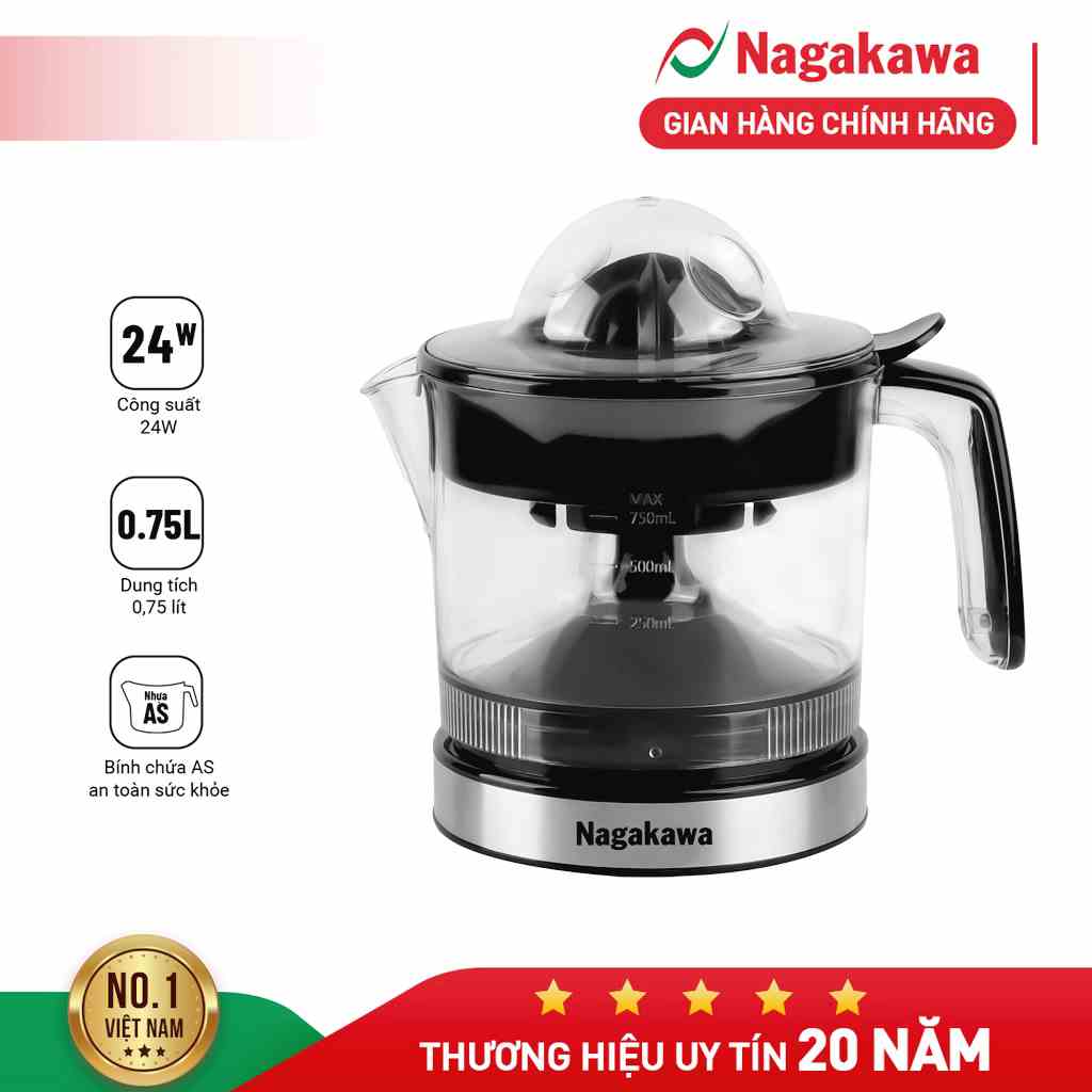 [Mã ELHA22 giảm 6% đơn 300K] Máy vắt cam điện Nagakawa NAG0814 (0,75L) – Bảo hành 12 tháng