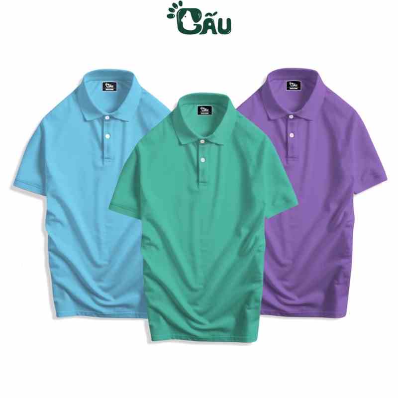 Áo thun Polo GẤU 194 Trơn Unisex vải cá sấu Trơn Poly co dãn 4 chiều dày dặn form gerular fit - Trơn PL 04