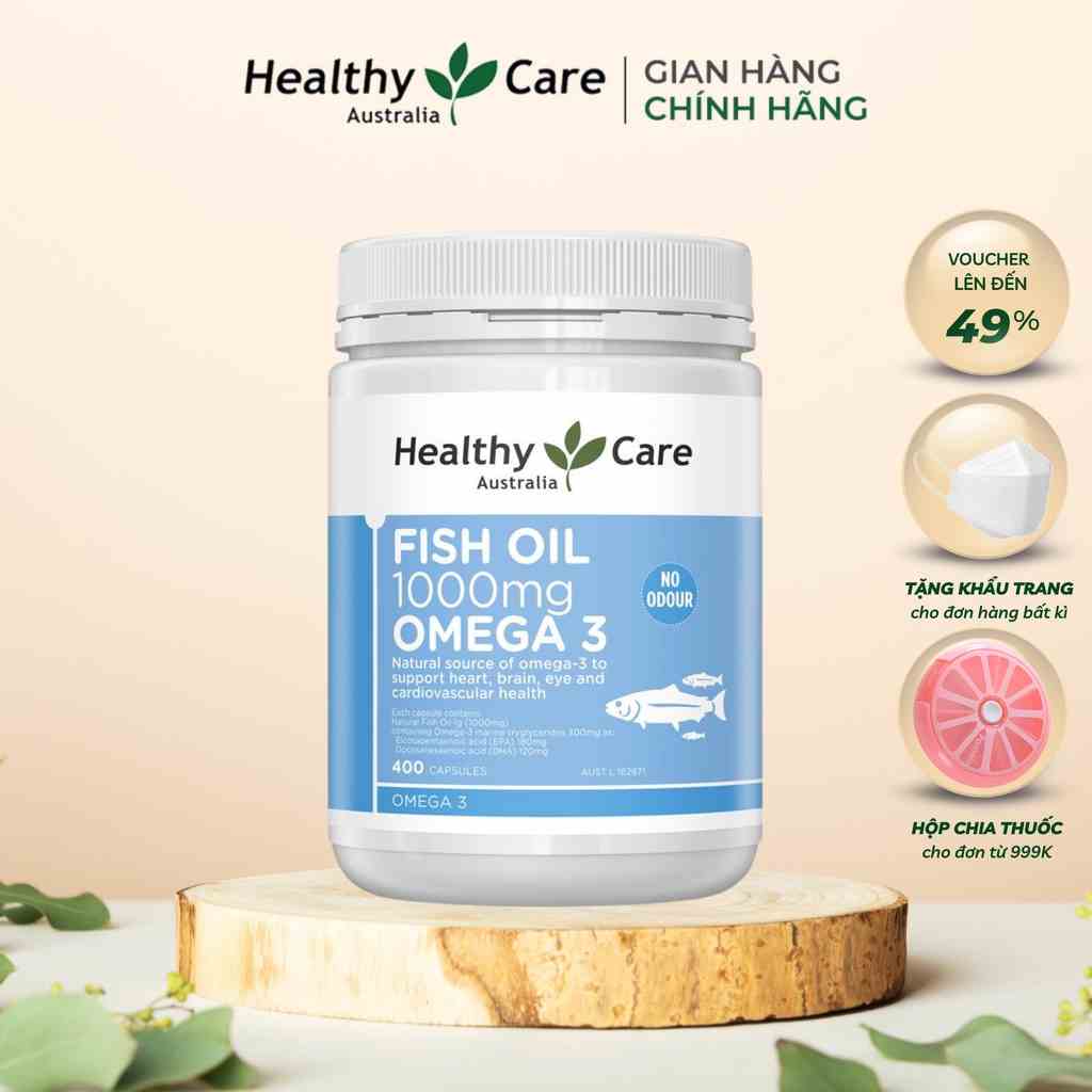 Viên Uống Dầu Cá Omega 3 Healthy Care Fish Oil 400 Viên Bổ Não, Sáng Mắt, Tăng Cường Miễn Dịch