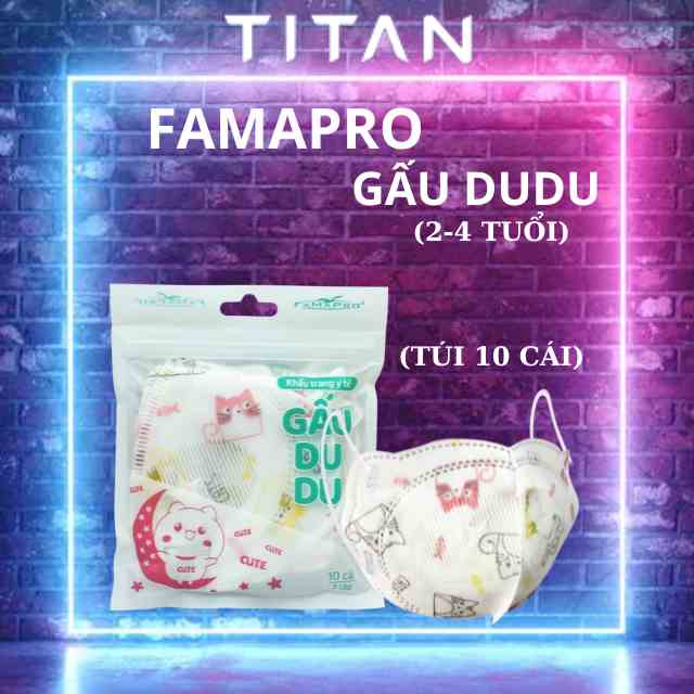 [FAMAPRO Gấu DuDu - Bé 2-4 tuổi] Khẩu trang kháng khuẩn cao cấp 3 lớp Famapro (10 cái/ Túi)