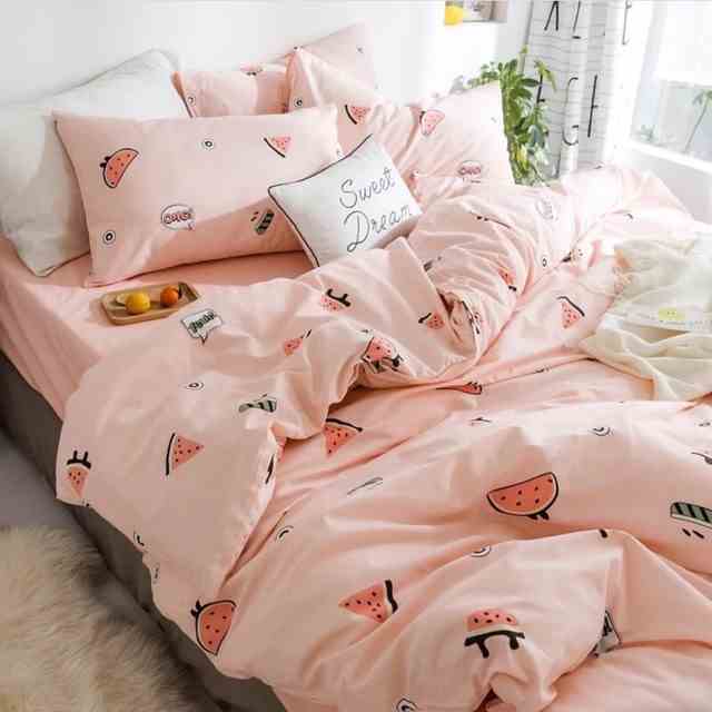 [Mã BMLTA35 giảm đến 35K đơn 99K] Bộ chăn ga gối coton poly Emmibedding Store mẫu dưa hấu hồng