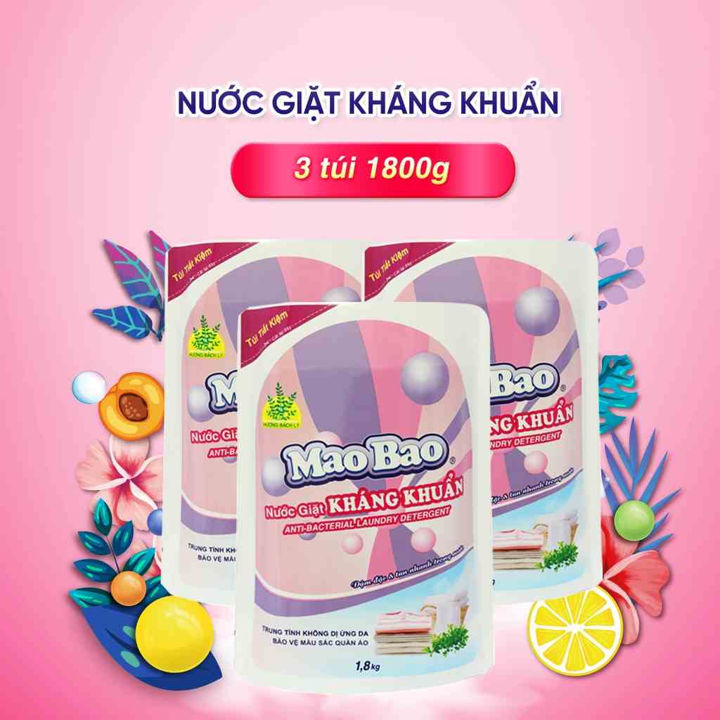 Combo 3 túi Nước giặt kháng khuẩn Mao Bao Hương hoa bách lý khử mùi, dễ giặt xả, dành cho da nhạy cảm