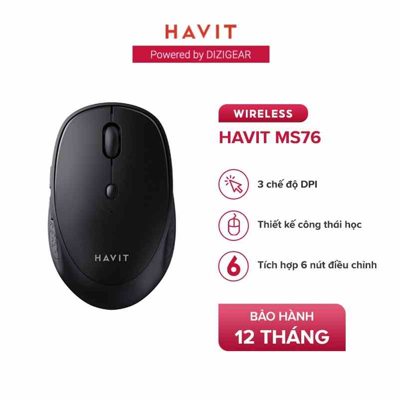 Chuột Không Dây HAVIT MS76, Thiết Kế Công Thái Học, 3 DPI + 6 Nút Chỉnh, Tuổi Thọ 3Tr Lần Nhấn - Chính Hãng BH 12 Tháng